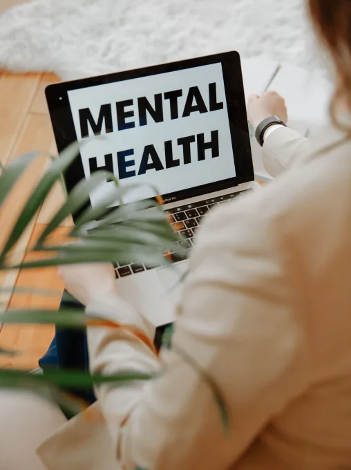 Persona usando un portátil para consultar recursos de salud mental